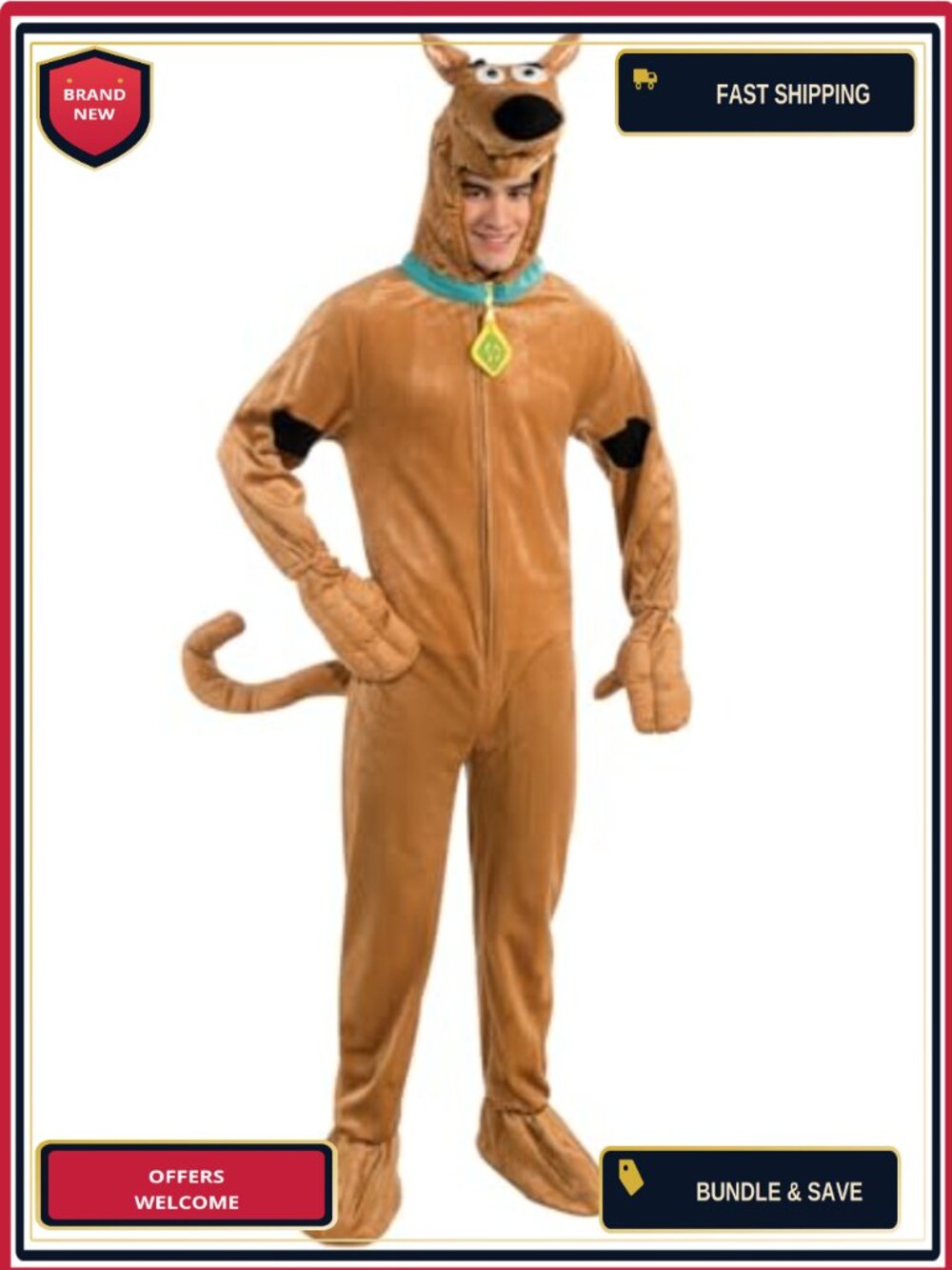 Scooby-Doo Adult Costume Velour Jumpsuit with Headpiece Standard